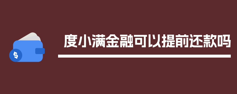 度小满金融可以提前还款吗