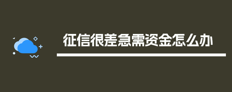 征信很差急需资金怎么办